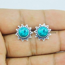Pendientes de plata esterlina 925 con piedras preciosas turquesa hechos a mano
