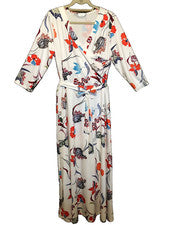Maxi para mujer Locryz manga 3/4 blanco multicolor diseño floral con cinturón talla XL NUEVO CON ETIQUETAS