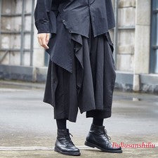 Pantalones de vestir punk gótico japonés pierna ancha holgados pantalones con cordón de gran tamaño