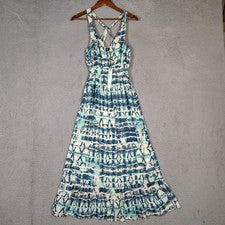 Maxi Vestido Nicole Miller New York Para Mujer 6 Blanco Azul Tie-Dye Forrado Calado Nuevo con Etiquetas