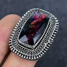 Anillo de joyería de plata de ley 925 hecho a mano con piedras preciosas de ammolita talla 9 o020