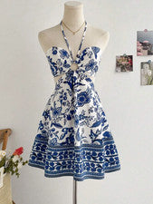 Sexy Vestido de Moda para Mujer Romántico Estampado Floral Cuello Halter Fácil de Crear
