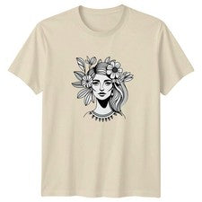 Camiseta Bohemia Floral Retrato Mujer Estilo Boho Moda Regalo de Cumpleaños Para Ella