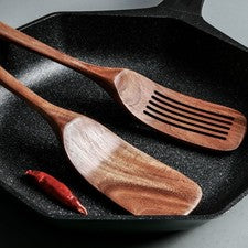 Espátula de madera maciza y ranurada de acacia para la cocina diaria y d