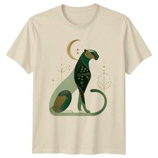 Camiseta verde esmeralda leopardo luna celestial para mujer arte celestial grandes gatos