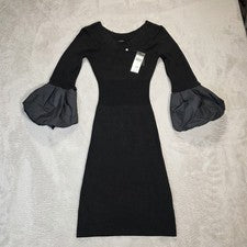 Vestido ceñido al cuerpo BCBGMaxAzria para mujer pequeño negro manga abullonada campana burbuja nuevo con etiquetas