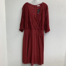 Nuevo con etiquetas Vestido de Moda Pinup Para Mujer Grande Granate Encaje Midi Manga Larga Elegante