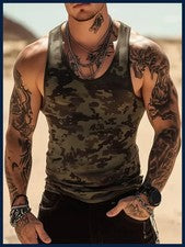 Camiseta sin mangas suelta para hombre de camuflaje 3D para correr deportes informal