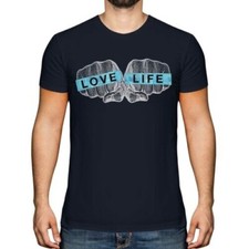 Amor Vida Nudillos Estampado Moda Hombre Camiseta Lema Top Hipster Swag Trendy