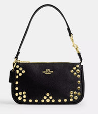 Bolso de Hombro/Muñequera Coach Negro Nolita 19 Remaches Cuero Guijarro Refinado -CAQ17