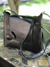 Bolso Bandolera Italiano Vera Pelle Cuero Solapa Cierre Magnético Negro Italia