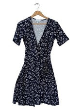 Vestido de verano azul vainilla estampado floral vestido midi fruncido azul talla 38