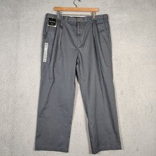 Pantalones Haggar Para Hombre 40x30 Gris Plisado Delantero Pierna Recta Ajuste Cómodo Cintura Nuevos con Etiquetas