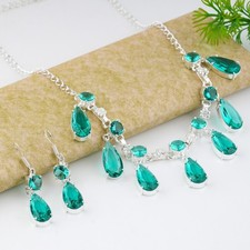 Conjunto de joyas de plata de ley 925 con piedras preciosas de turmalina Paraiba