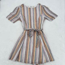 Vestido Tularosa Iris en Multi Rayas Para Mujer XS Algodón Mini Vestido con Corbata Cintura