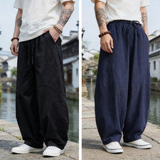 Verano Hombres Algodón Lino Pantalones Estilo Chino Retro Informales Pantalones Tai Chi