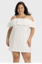 Mini Vestido A New Day Para Mujer Talla 24 Blanco Volantes Línea A Costero Chic Minimalista