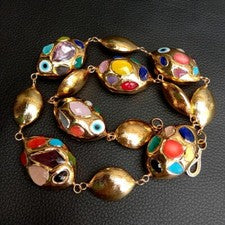 Collar Multicolor Cristal Coral Perla Chapado en Oro Ovalado Cuentas Joyería de Moda