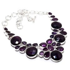 Collar de joyería de piedras preciosas de amatista hecho a mano de 18"