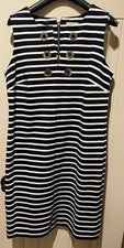 Vestido para mujer Michael Kors azul marino y blanco a rayas sin mangas talla M nuevo con etiqueta