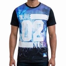$79 TRUE RELIGION Camiseta Negra CONCIERTO SUBLIMACIÓN Manga Corta Gráfica Nueva con Etiquetas