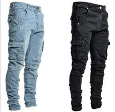 Pantalones de mezclilla para hombre Occidente con bolsillo informales falda calce ajustado pantalones de moda