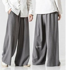 Pantalones rectos holgados para hombre Pantalones de pierna ancha Estilo chino Pantalones de lino Talla
