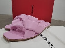 Salvatore Ferragamo Alrai Sandalia de Cuero Rosa Púrpura Zapato Deslizable Mujer 8 C Nuevo