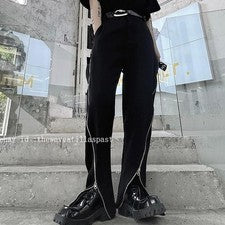 Pantalones ajustados de rock de fiesta juvenil negros con cremallera gótica punk de moda para hombre