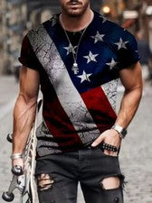 Camiseta Hombres Moda Gráfico Bandera Americana EE. UU. Azul Casual Manga Corta