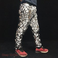 Para hombres Nuevos Moda Lentejuelas Plateadas Espejo Láser Pantalones Informales Hip Hop Bailarina Pantalones