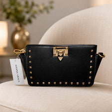 Bolso Bandolera Hanna Grace Negro Tachonado Cuero Sintético Nuevo con Etiquetas Cartera para Mujer’s