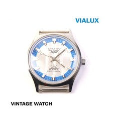 VIALUX Vintage Swiss reloj de mano - caja de acero inoxidable - resistente al...