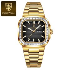 42MM POEDAGAR Cuarzo Lujo Cuadrado Reloj Hombre Impermeable Inoxidable Luminoso NUEVO