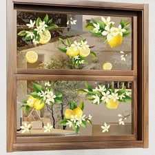 Calcomanía adhesiva estática amarillo limón y rama floral para decoración de cocina sala