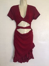 Vestido para mujer Shein atado con volantes delanteros dobladillo envolvente rojo talla grande nuevo