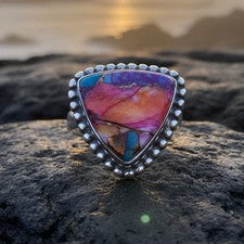 Anillo de mujer llamativo boho ostra espinosa turquesa grande anillo pagano Wicca 925
