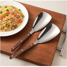 Cuchara de verduras cuchara 2 piezas 304 SS cabeza cuadrada mango de madera utensilios de cocina