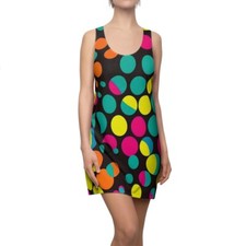 Vestido para mujer espalda deportiva estampado por todas partes lunares psicodélicos colorido divertido retro