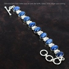 Pulsera de plata 925 ovalada piedra cianita compromiso cumpleaños cadena garganta chakra
