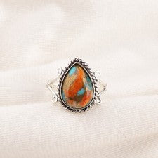 Anillo de plata de ley 925 con piedras preciosas de ostra espinosa hecho a mano joyas todas las tallas para mujer