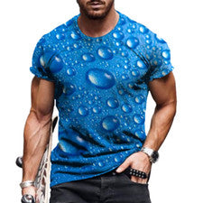 Hombres Camiseta Moda 3D Azul Agua Gotas Gráfico Manga Corta Fiesta Sedoso Tee