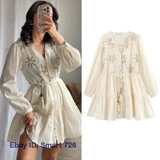 Mujeres Elegante Vestido de Fiesta Manga Larga Vestidos Cortos Moda Floral Mini Vestido