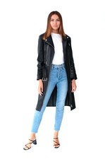 Vestido largo de cuero negro corto ajustado para mujer piel de cordero genuina