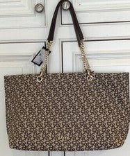 DKNY MUJER MEDIANO CLARYCE TOTE con TARJETERO MARRÓN LOGOTIPO ESTAMPADO $268 NUEVO CON ETIQUETAS