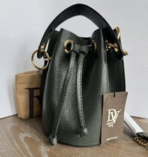 Bolso de Mano Divas Italiano Cuero Cubo en D14-Verde Bosque ARTE: TR 143 NUEVO CON ETIQUETAS