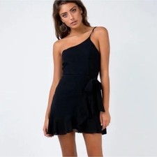 Mini Vestido Princesa Polly Reggie Un Hombro Negro Para Mujer 2 Nuevo con Etiquetas Corbata con Volantes