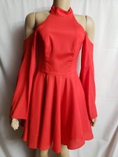 Vestido para mujer NAVEN naranja rojo poliéster forrado hombros fríos talla M nuevo sin etiquetas