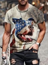 Camisetas Moda Bandera Americana Cabeza Perro Manga Corta Novedad Moda Camiseta