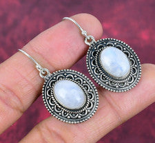 Pendientes de piedras preciosas de luna arco iris hechos a mano de plata de ley 925 para mujer joyas